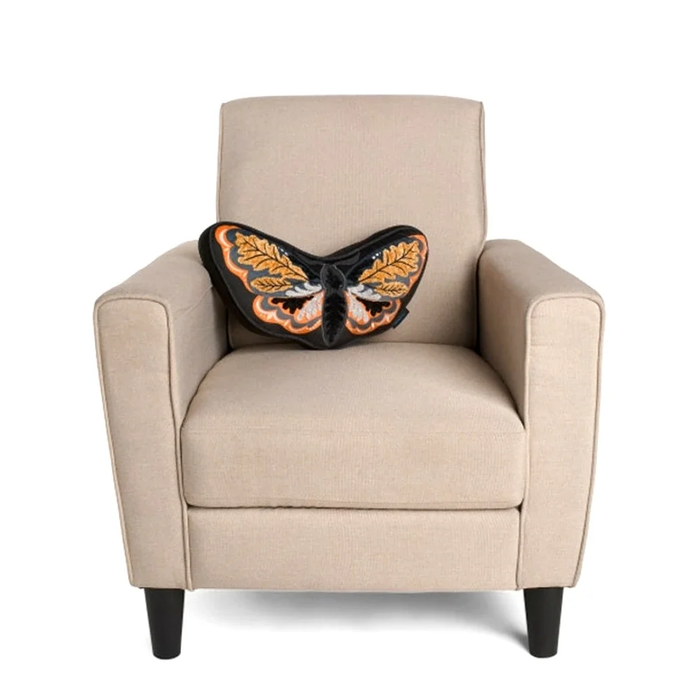 Cynthia Rowley Embroidered Moth Pillow 9x18 Chic Halloween Decor New